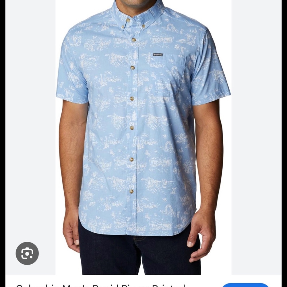 Columbia Light Blue Short-Sleeve Button-Up shirt rapid river traveler Sz XL
